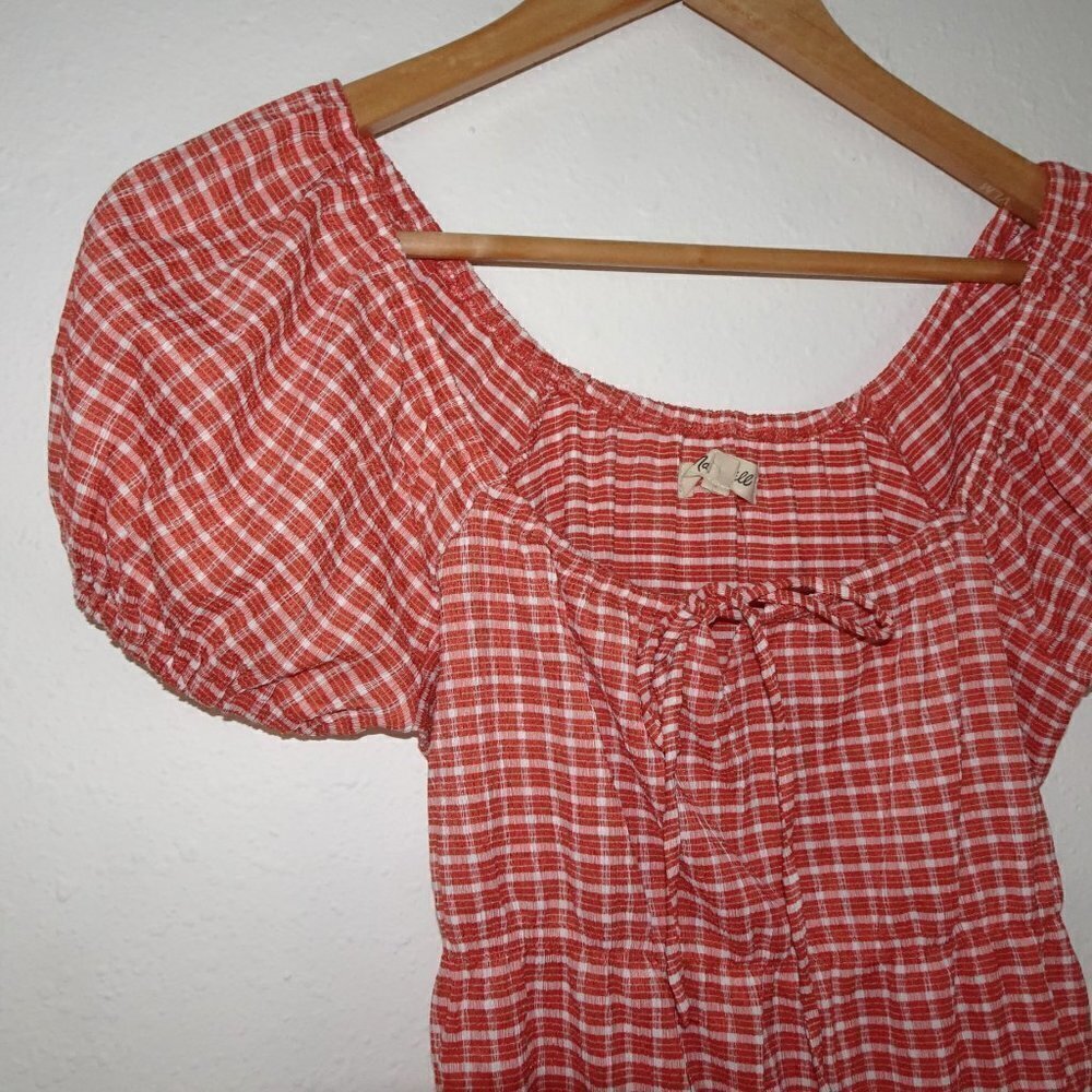 Madewell Omaha Tiered Top Women's Size S Orange Gingham Square Neck - Picture 4 of 9